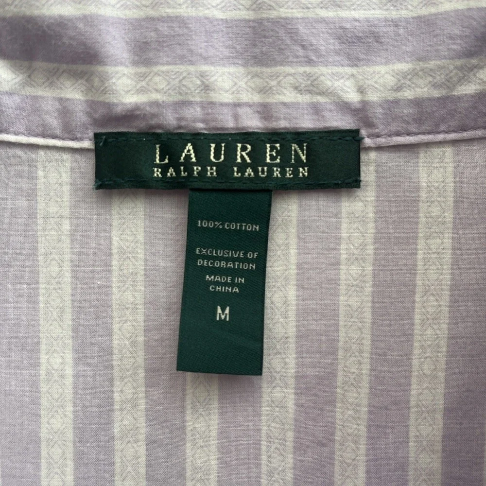 Lauren Ralph Lauren Purple White Striped Pajama Top Medium Preppy Loungewear